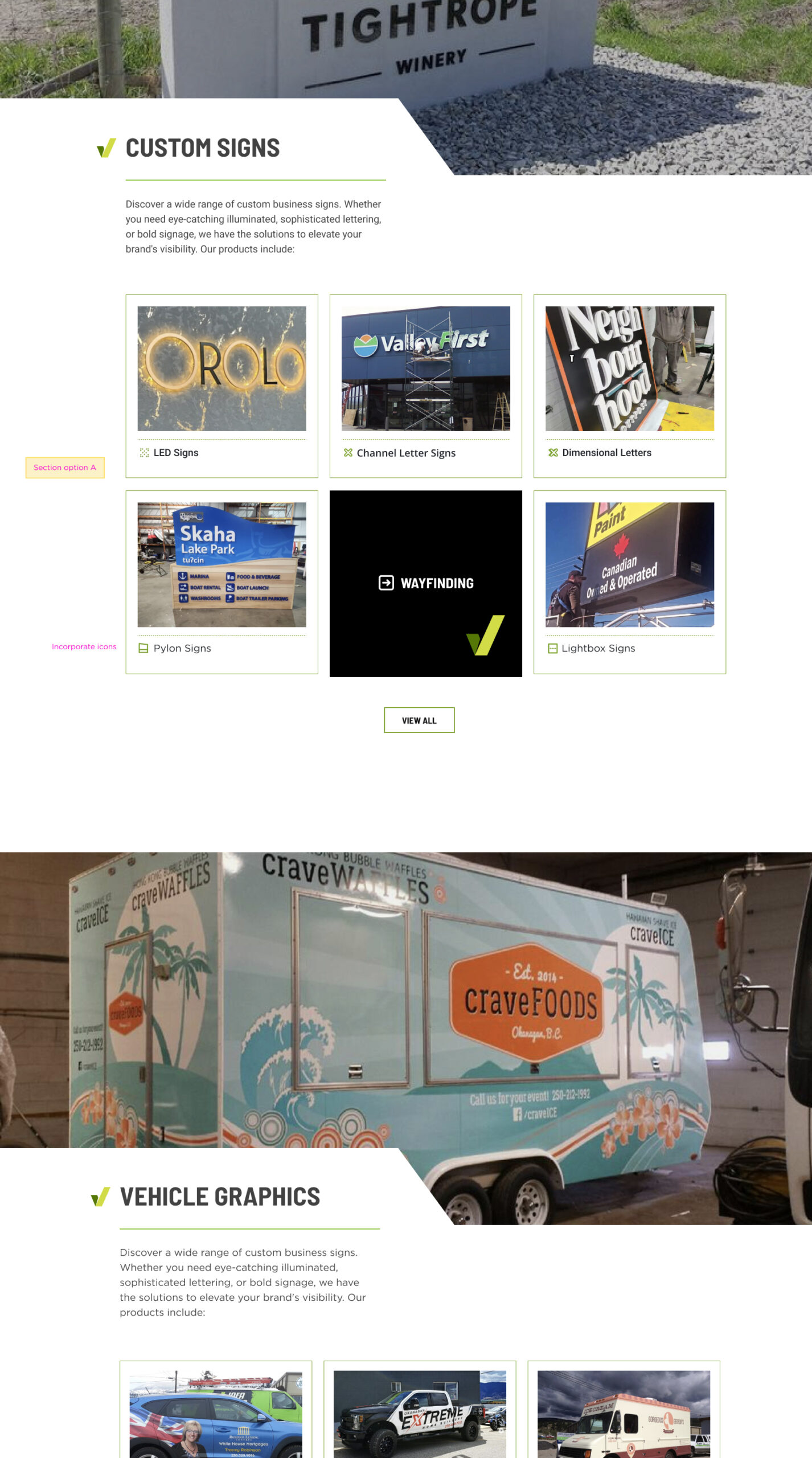 Sign company home page scrolled