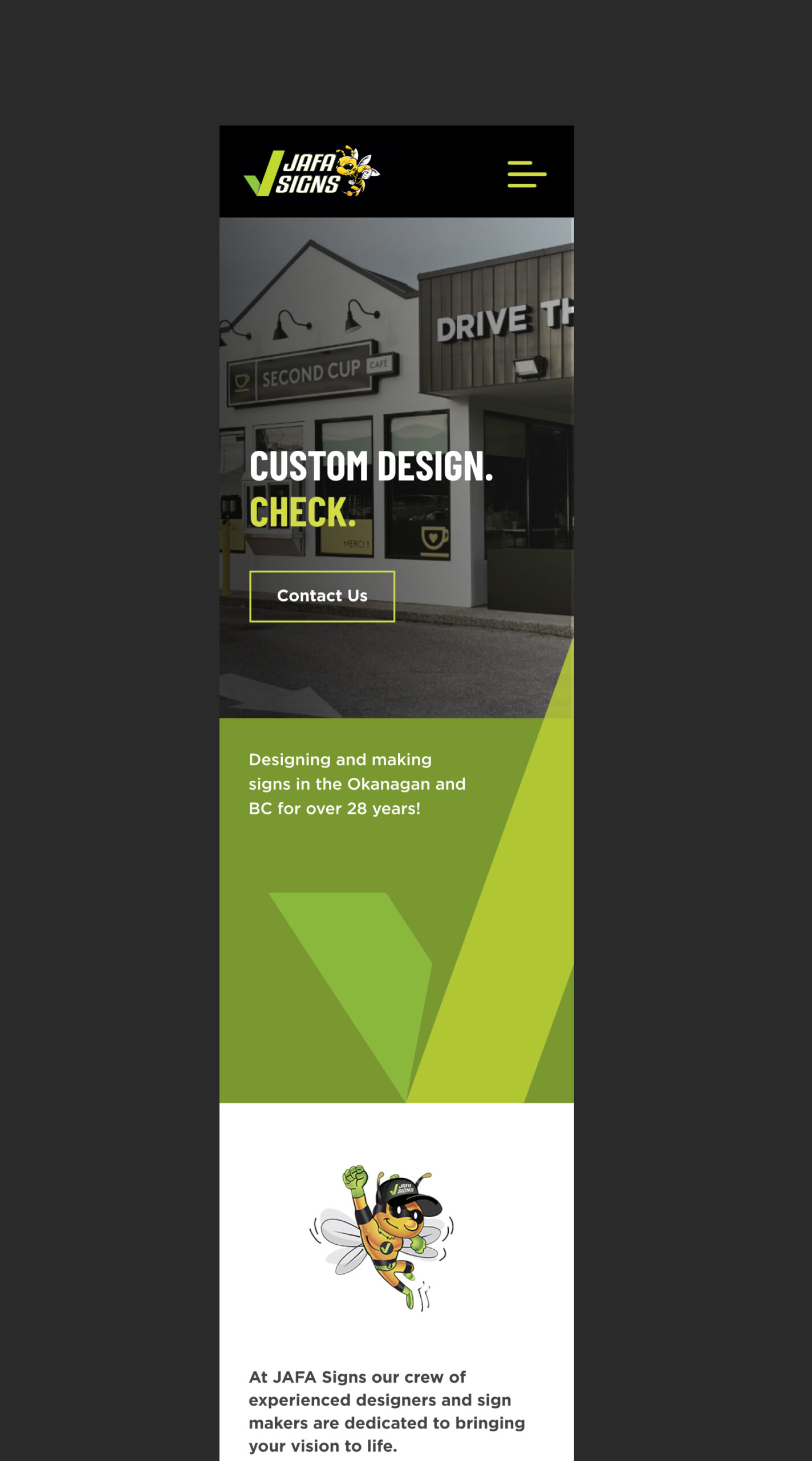 Sign company home page mobile
